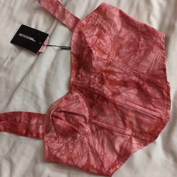 PrettyLittleThing Corset Crop-top, Pink Tie-dye, Size 10 UK - Picture 1 of 2